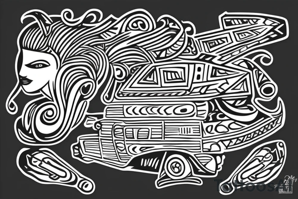 A car going to a temple all inside a lady tattoo idea