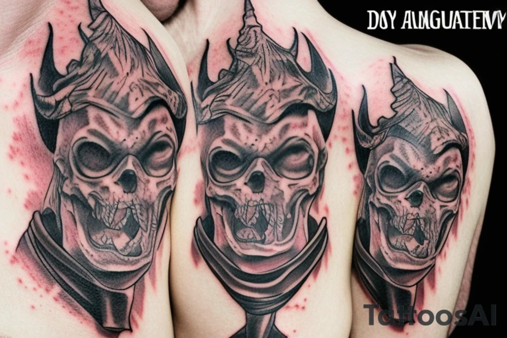 a dog who looks like the devil and eats a human brain tattoo idea