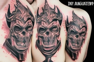 a dog who looks like the devil and eats a human brain tattoo idea