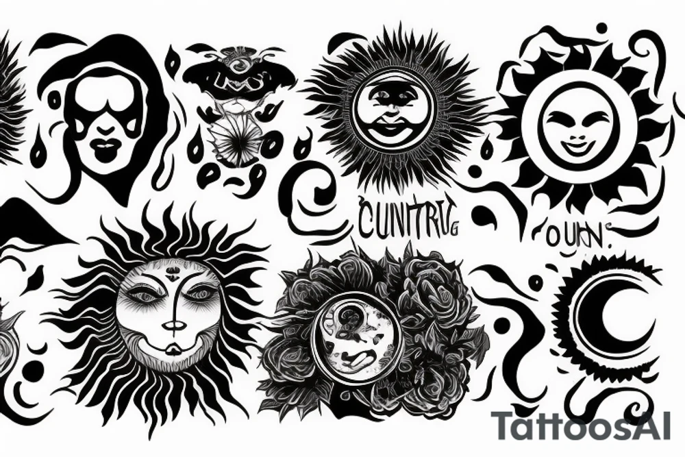 Ying and yang to the quote "the sun still rises after the darkest of nights" with country landscape tattoo idea