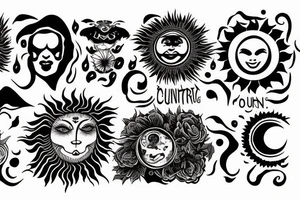 Ying and yang to the quote "the sun still rises after the darkest of nights" with country landscape tattoo idea