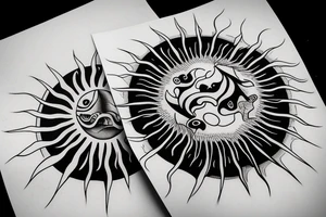 Ying and yang to the quote "the sun still rises after the darkest of nights" with country landscape tattoo idea