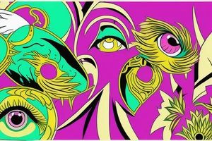 Phoenix, with a par of eyes, behind that Phoenix, with one green pupil and one magenta tattoo idea