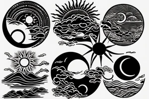 Ying and yang sun chasing the moon with country landscape tattoo idea