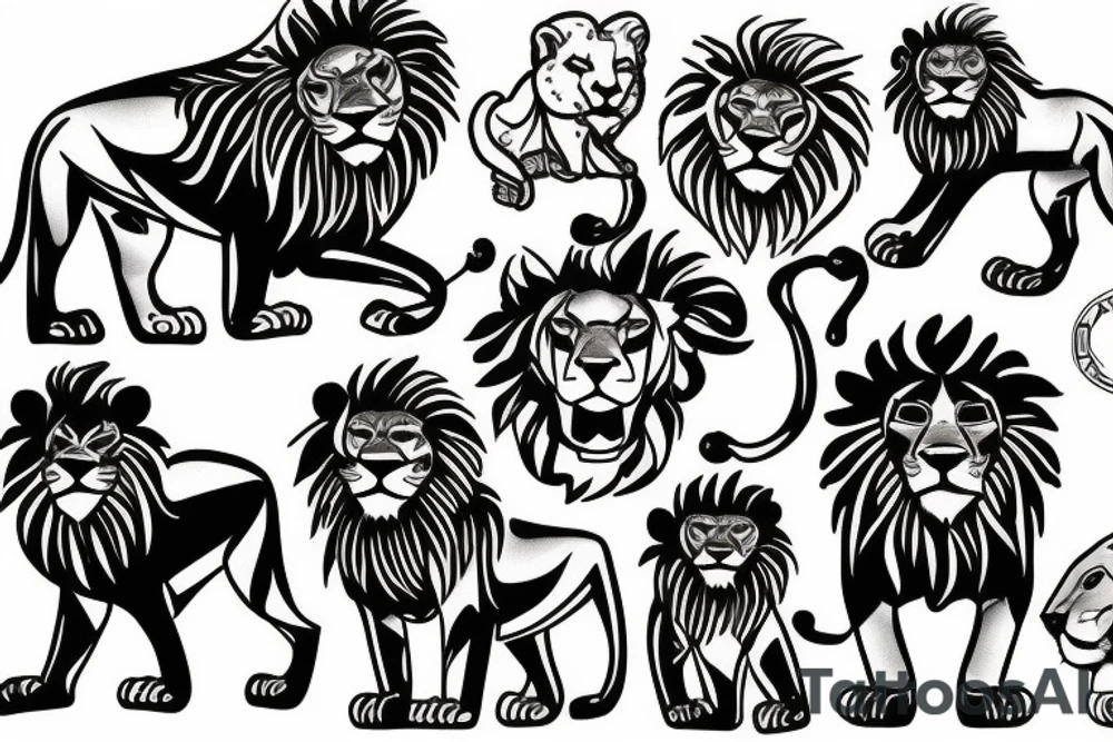 A family pack of 5 lions and 1 cub tattoo idea