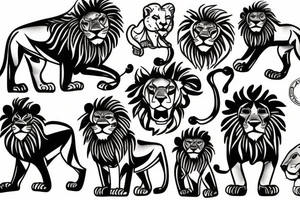A family pack of 5 lions and 1 cub tattoo idea
