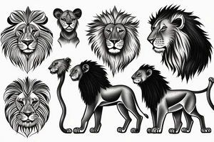A family pack of 5 lions and 1 cub tattoo idea