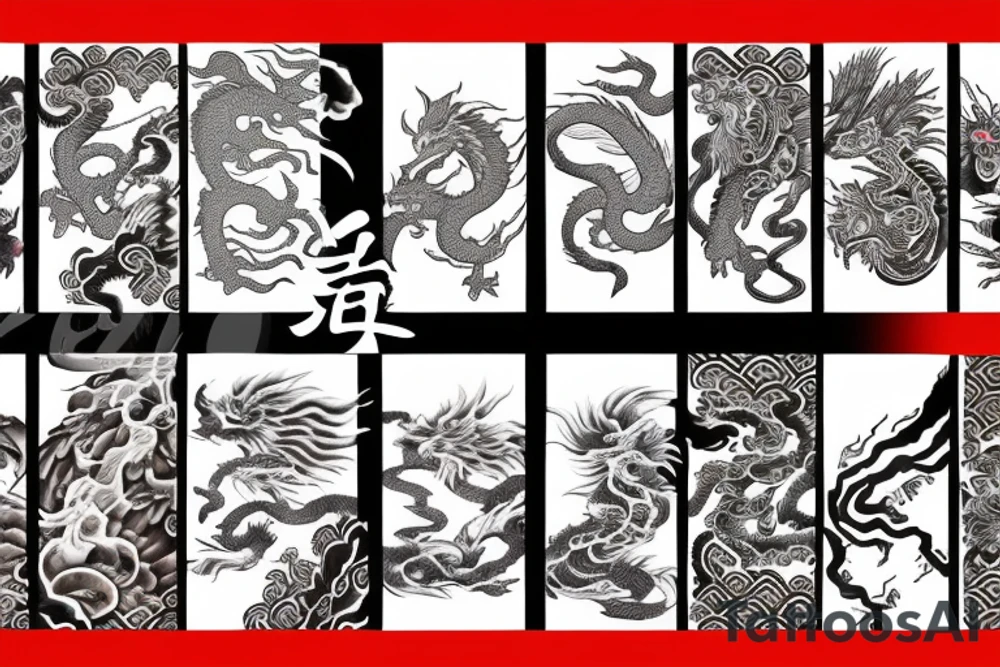 Chinese mythical best's: Phoenix, Azure dragon, Earth Turrtle and a White Tiger creating a cycle tattoo idea