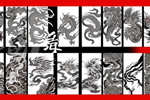 Chinese mythical best's: Phoenix, Azure dragon, Earth Turrtle and a White Tiger creating a cycle tattoo idea