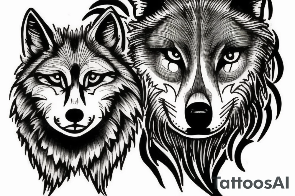 Wolf rose clock tattoo idea