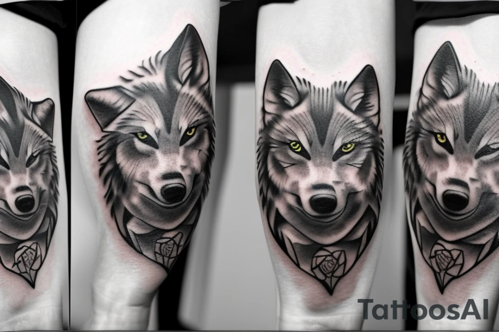 Wolf rose clock tattoo idea