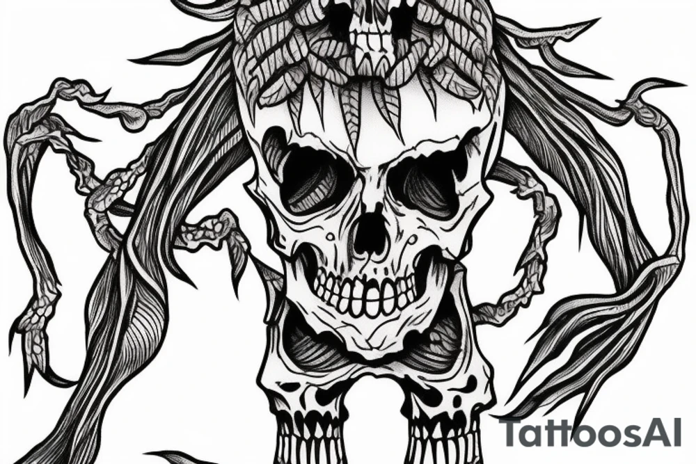Giant Skeleton walking over mountain tattoo idea
