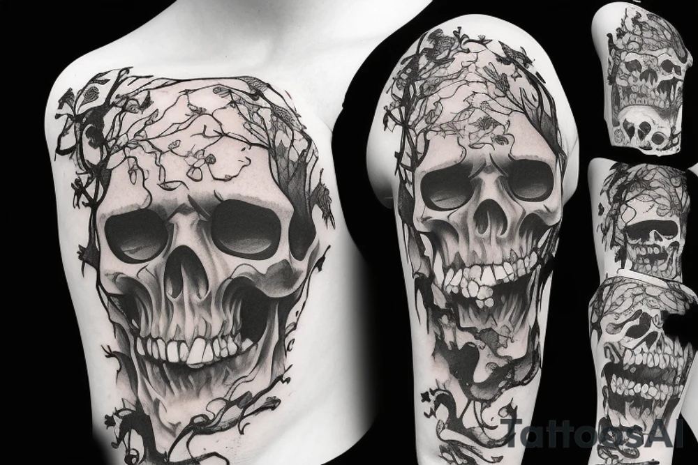 Giant Skeleton walking over mountain tattoo idea