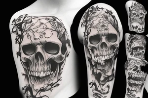 Giant Skeleton walking over mountain tattoo idea