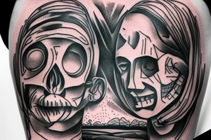 backpacking in australia with a guitar and in a station wagon. A brain and a heart fighting each other. Arm Tattoo tattoo idea