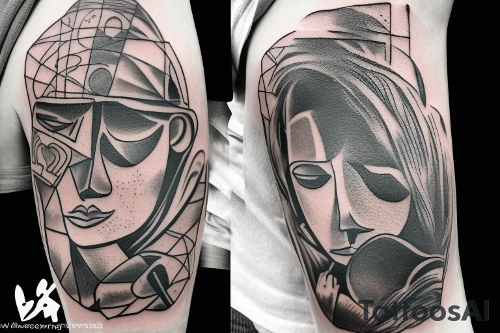 backpacking in australia with a guitar and in a station wagon. A brain and a heart fighting each other. Arm Tattoo tattoo idea