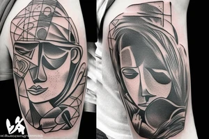 backpacking in australia with a guitar and in a station wagon. A brain and a heart fighting each other. Arm Tattoo tattoo idea