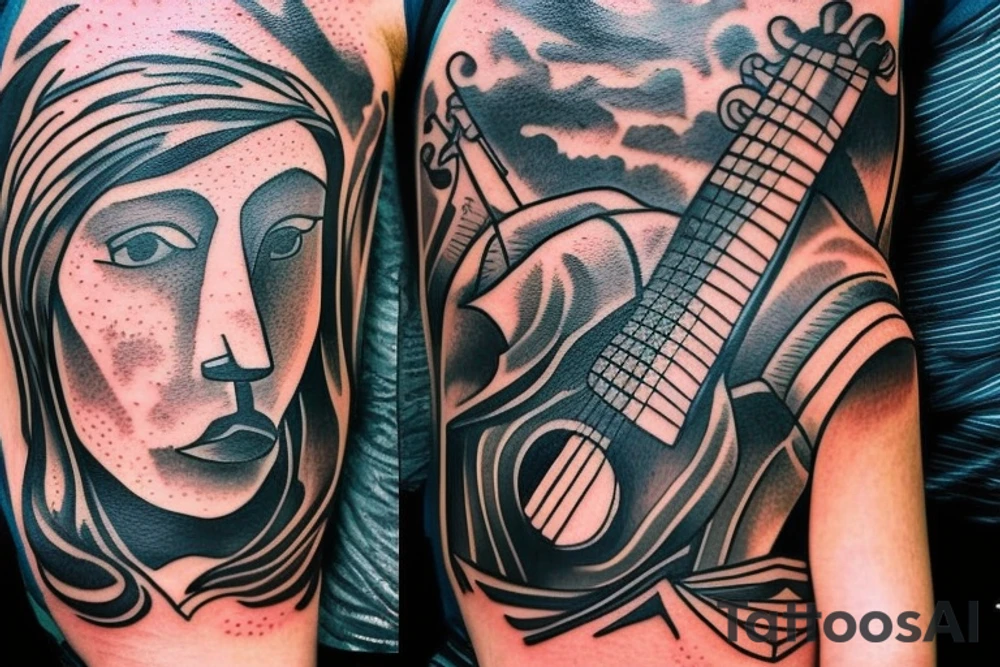backpacking in australia with a guitar and in a station wagon. A brain and a heart fighting each other. Arm Tattoo tattoo idea