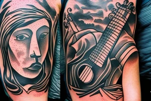 backpacking in australia with a guitar and in a station wagon. A brain and a heart fighting each other. Arm Tattoo tattoo idea