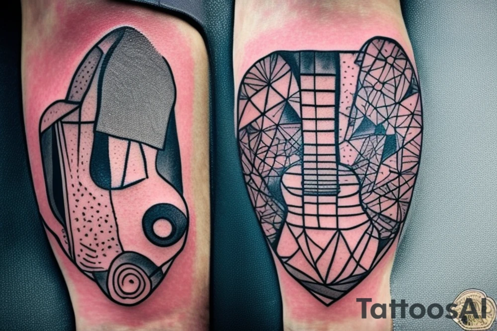 backpacking in australia with a guitar and in a station wagon. A brain and a heart fighting each other. Arm Tattoo tattoo idea