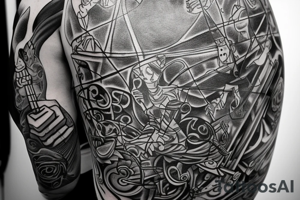 Backpacking Australia with a Guitar and a station waggon. A brain and a Heart fighting each other. tattoo idea