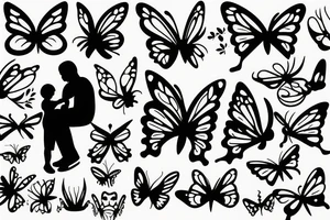 Father, daughter silhouette inside butterfly outline tattoo idea
