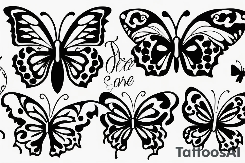 Father, daughter silhouette inside butterfly outline tattoo idea