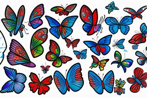 Whimsical bright blue, red, and green butterfly tattoo idea