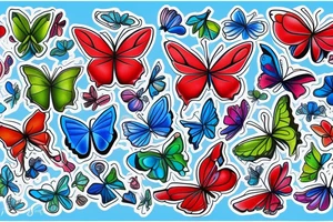 Whimsical bright blue, red, and green butterfly tattoo idea