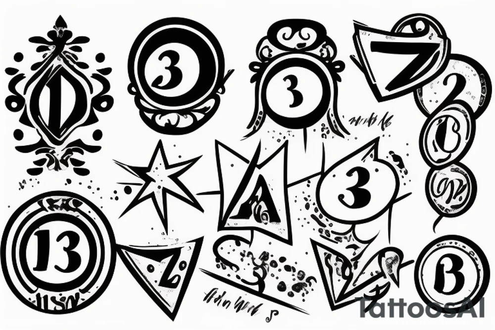Biscione with number 3 and father symbol tattoo idea