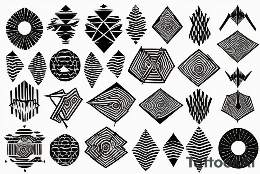 Bee hive pattern for a half arm with different lines thickness, all that mixed with arrows and vortex lines tattoo idea