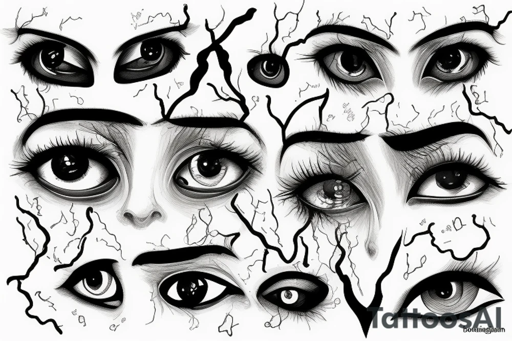 Few eyes connected with each other by the lightning tattoo idea