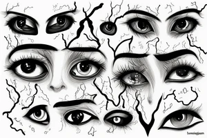Few eyes connected with each other by the lightning tattoo idea