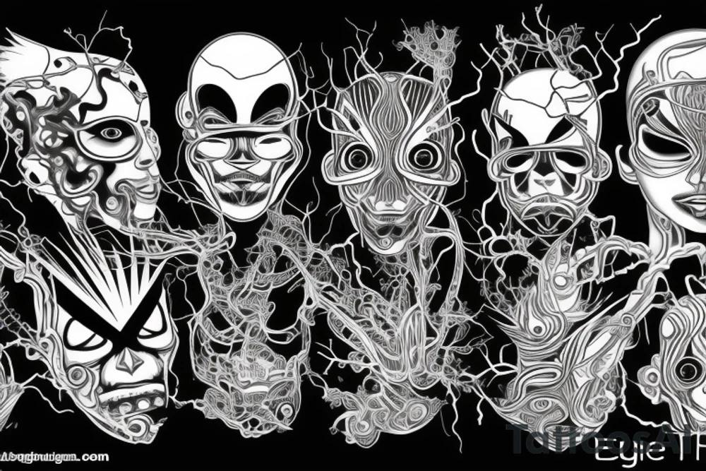Few eyes connected with each other by the lightning tattoo idea