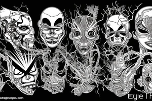 Few eyes connected with each other by the lightning tattoo idea