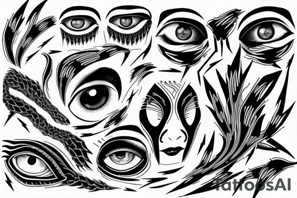 Few eyes connected with each other by the lightning tattoo idea