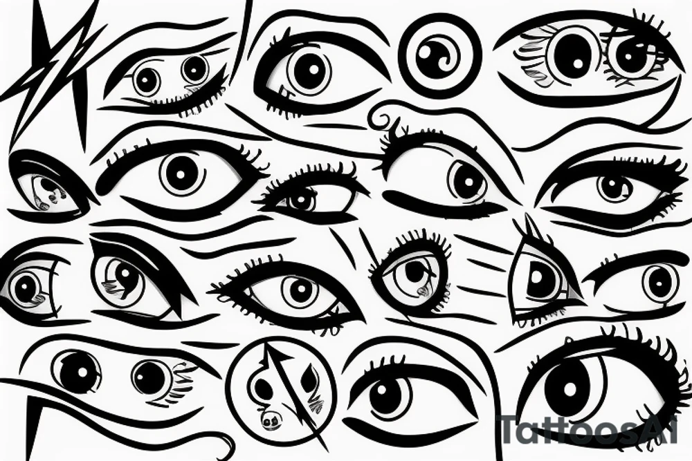 Few eyes connected with each other by the lightning tattoo idea