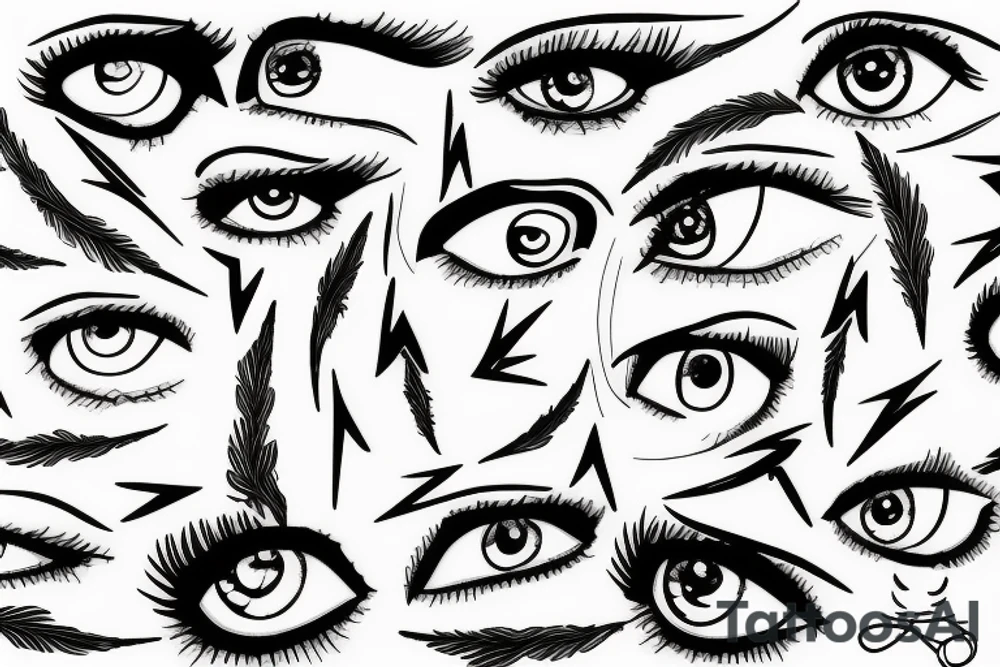 Few eyes connected with each other by the lightning tattoo idea