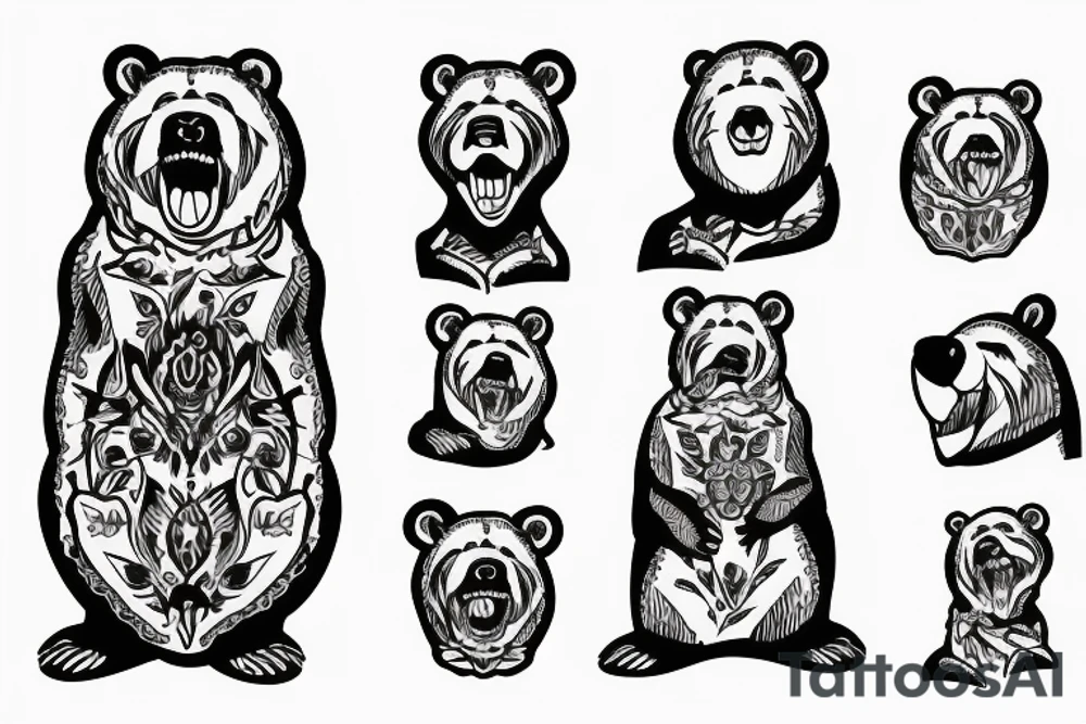 bear standing growling tattoo idea
