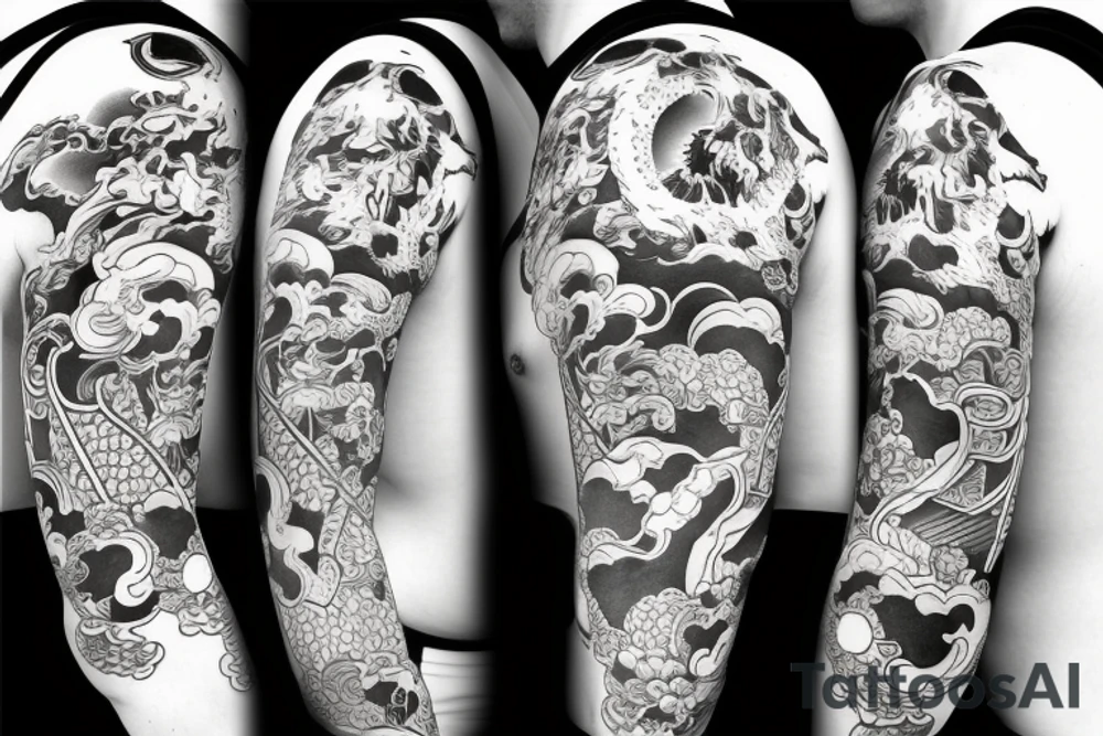 Yakuza Samurai with Kitsune spirit and a shinto shrine with cherry blossoms tattoo idea