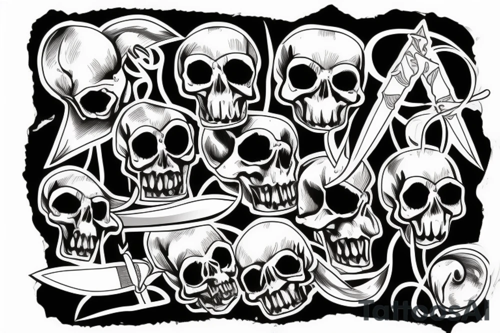 Skull with knives tattoo idea