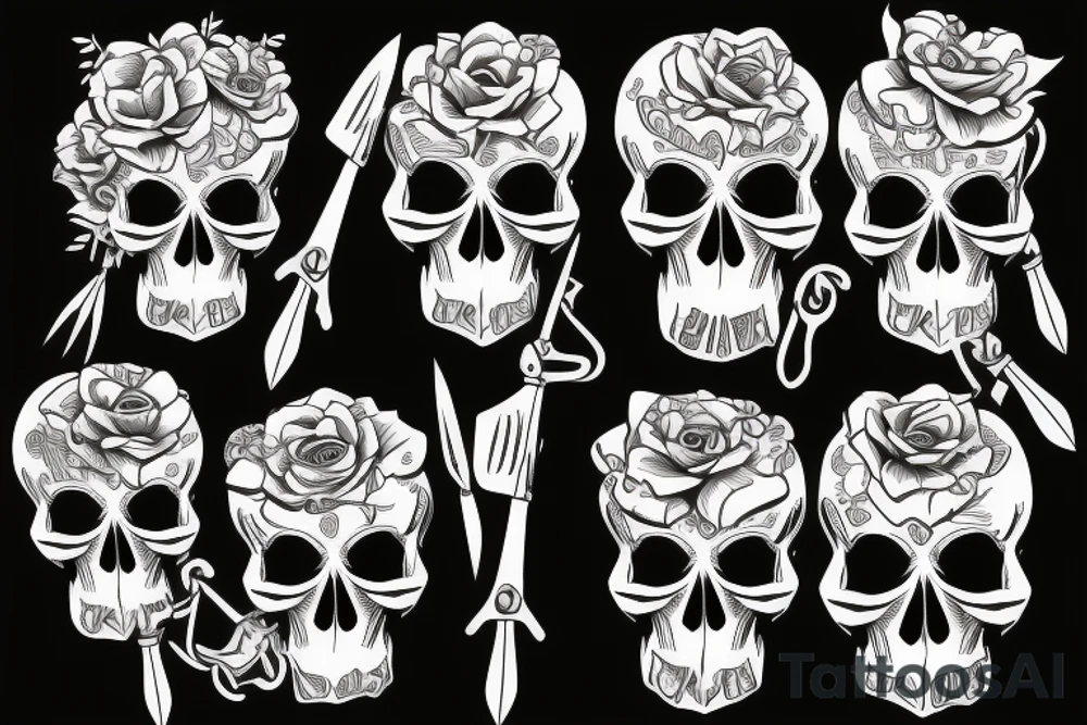 Skull with knives tattoo idea