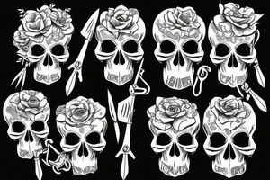 Skull with knives tattoo idea