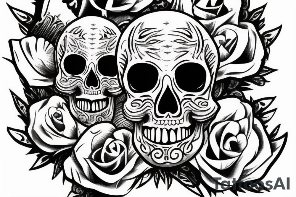 Skull with knives through the head tattoo idea