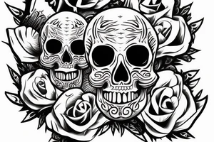 Skull with knives through the head tattoo idea