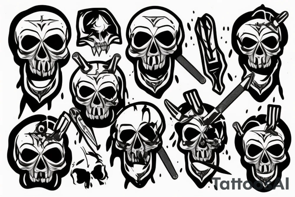 Skull with knives through the head tattoo idea