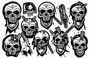 Skull with knives through the head tattoo idea