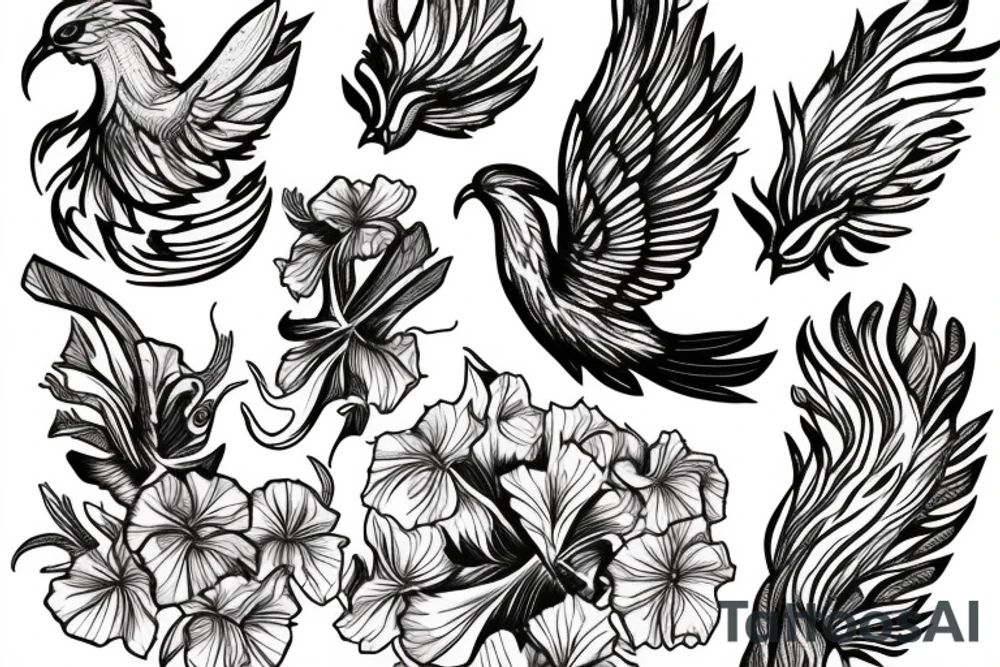 Phoenix bird fire, petunias, faith tattoo idea