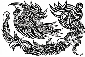 Phoenix rising from the flames holding petunias tattoo idea