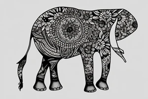 Elephant with sunflower and roses forest tattoo idea